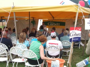 Voters listen to Tom Corbett at a Meet & Greet Tom Corbett at PA Ag Progress Days.