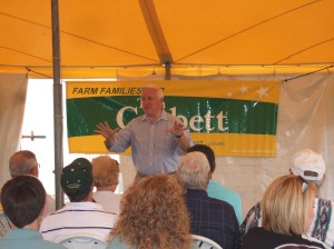Tom Corbett delivers his message to the agricultural community at Ag Progress Days.